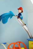 Sticker d�coratif enfant Echelle et Pompier imprim� sur adh�sif d�coup� � la forme.