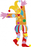 Arlequin imprim� sur adh�sif blanc avec d�coupe �  la forme.