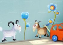 Sticker Animaux de la ferme : L�on la ch�vre. Sticker imprim� sur adh�sif d�coup� � la forme.