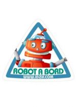 autocollant b�b� � bord. \"Robot � bord\" imprim� sur adh�sif d�coup� � la forme. autocollant personnalisable.