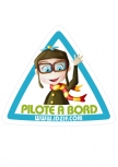 autocollant b�b� � bord. Sticker � placer sur un v�hicule ou en d�coration murale. Autocollant � personnaliser avec le pr�nom de votre enfant ou � acheter avec le texte "Pilote � bord ". Autocollant imprim� sur adh�sif d�coup� � la forme.