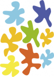 Autocollant t�ches. 8 Taches imprim�es sur vinyle adh�sif et d�coup�s � la forme. Ces stickers ne t�che pas, ils collent c'est d�j� pas mal.