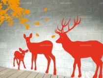 Sticker cerf d�coup� � la forme dans vinyle adh�sif uni. Cette planche se compose d\'une famille de cerf comprenant le papa, la maman et le b�b�.