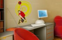 Sticker basketteur imprim� sur vinyle adh�sif avec d�coupe � la forme.