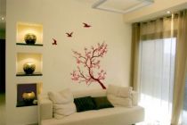 Stickers branche japonaise avec trois oiseaux imprim�s sur adh�sif avec d�coupe � la forme. Le cerisier japonais, une d�coration murale parfaite pour son c�t� zen.