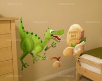Sticker dinosaure Victor le Velociraptor imprim� sur adh�sif d�coup� � la forme.
