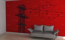 Sticker tour d\'oiseaux d�coup� � la forme dans vinyle adh�sif uni.
