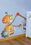 sticker trompe-l'oeil. Rikiki le robot � utiliser comme
trompe-l'oeil. Sticker imprim� sur adh�sif d�coup� � la forme.