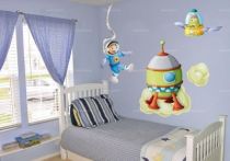 Sticker vaisseau spatial au d�collage et son nuage de fum�e. Sticker d�coratif enfant imprim� sur adh�sif d�coup� � la forme.