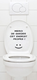 Stickers WC pour passer un message sur l'abattant des toilettes : Merci de garder cet endroit propre ! :) 