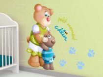 stickers d�coratifs enfants. Maman ours et son ourson avec texte illustr� \"Petit moment c�lin\" imprim�s sur adh�sifs et d�coup�s � la forme.
