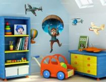 Stickers enfants. Ensemble quatre appareils volants imprim�s sur adh�sif d�coup� � la forme. Des stickers pour d�corer les murs de vos enfants amateurs d\'avions, une d�co tendance.