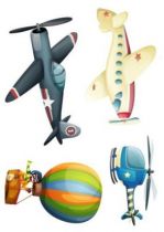 Stickers enfants. Ensemble quatre appareils volants imprim�s sur adh�sif d�coup� � la forme. Des stickers pour d�corer les murs de vos enfants amateurs d'avions, une d�co tendance.