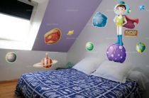 Sticker Espace : 8 �toiles et 7 plan�tes. Stickers d�coratifs enfant imprim�s sur adh�sifs d�coup�s � la forme.