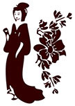 Stickers geisha d�coup� � la forme dans vinyle de couleur unie. Planche comprenant 1 stickers Geisha et 1 stickers Fleur
