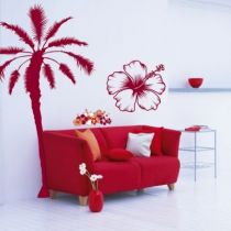Stickers Hibiscus d�coup� � la forme dans vinyle adh�sif, id�al pour d�corer un salon ou la chambre d\'un ado.
