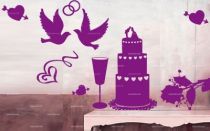 sticker mariage, tout pour la d�co du heureux �v�nement : les alliances, le gateau, les coeurs, la d�coration florale. Il ne manque que les mari�s