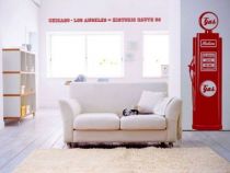 Stickers Pompe � essence. Stickers \ Gas\  d�coup� � la forme dans vinyle de couleur unie. Retour aux �tats-unis dans les ann�es 50!