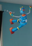 stickers robot suspendu. sticker imprim� sur adh�sif d�coup� � la forme.