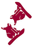 2 stickers snowboarder d�coup�s � la forme dans vinyle de couleur unie.