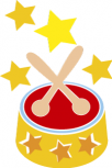 stickers tambour avec etoiles. Visuels imprim�s sur adh�sif blanc, d�coup�s � la forme : 1 sticker tambour et 4 stickers �toiles.